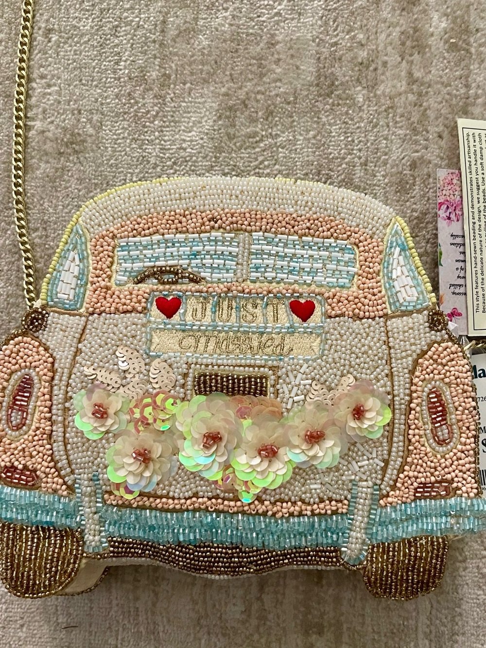 💍👰🏼JUST MARRIED Beaded Floral Vintage Car Crossbody Bag